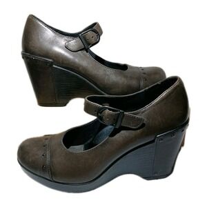 Dansko Fanny Mary Jane GRAY Leather Studded Wedge Heels EUR‎ 40 9.5-10 #1266